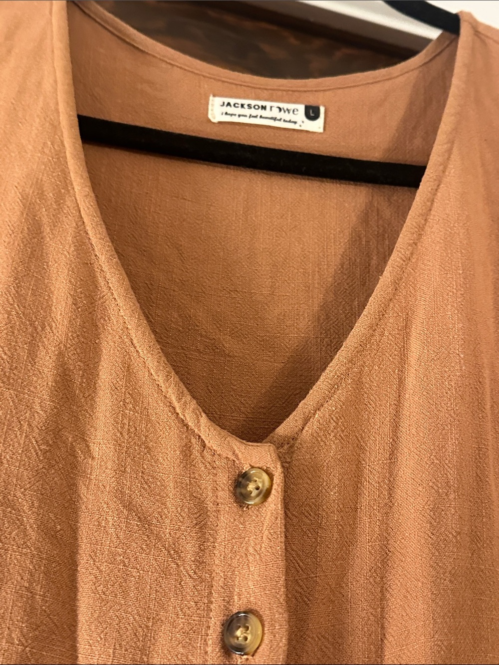 Jackson Rowe Linen Button-Front Rust Midi Dress - Picture 3 of 3